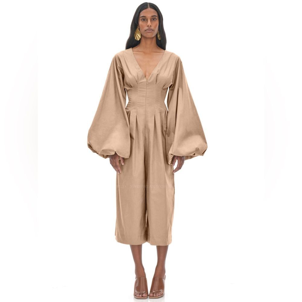Andrea Iyamah Nia Nude Culotte Wide Leg Jumpsuit Size Small 100% Cotton Utility